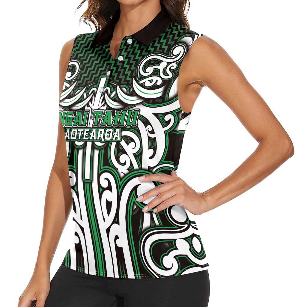 Custom Aotearoa Ngai Tahu Women Sleeveless Polo Shirt Maori Tribal Pattern Mix Poutama