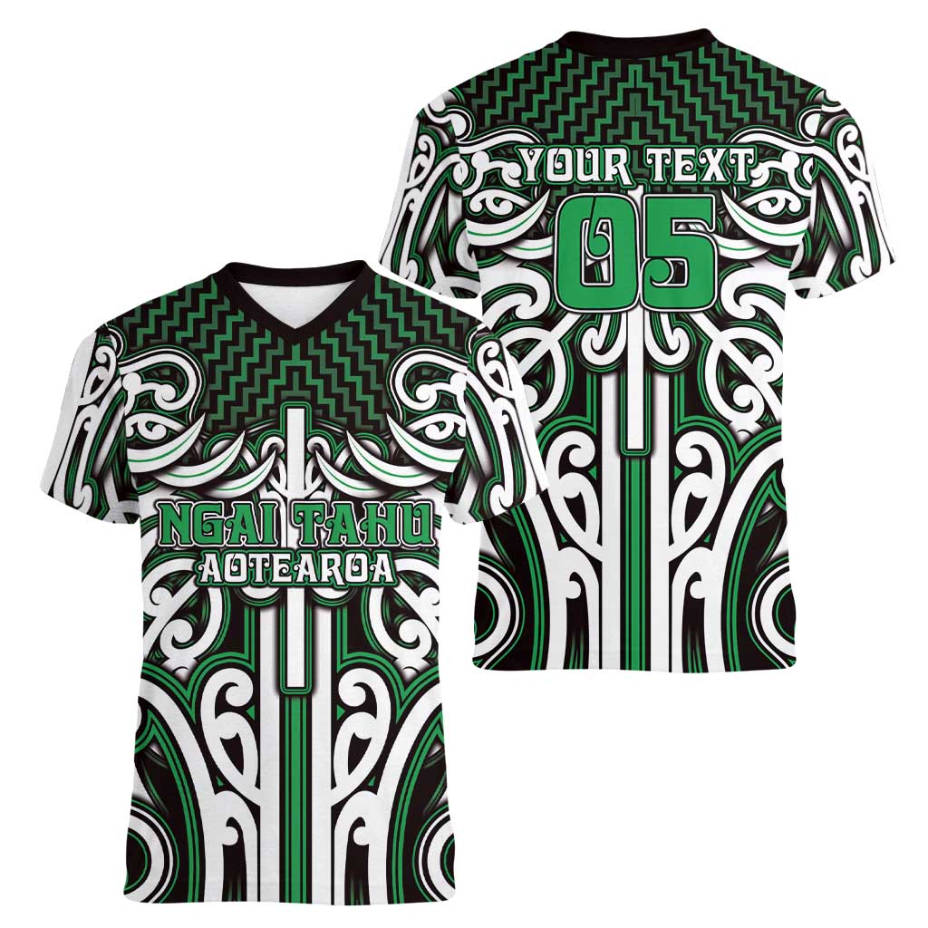 Custom Aotearoa Ngai Tahu Women V-Neck T-Shirt Maori Tribal Pattern Mix Poutama