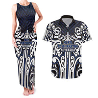 Custom Aotearoa Ngati Tuwharetoa Couples Matching Tank Maxi Dress and Hawaiian Shirt Maori Tribal Pattern Mix Poutama