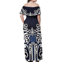 Custom Aotearoa Ngati Tuwharetoa Family Matching Off Shoulder Maxi Dress and Hawaiian Shirt Maori Tribal Pattern Mix Poutama