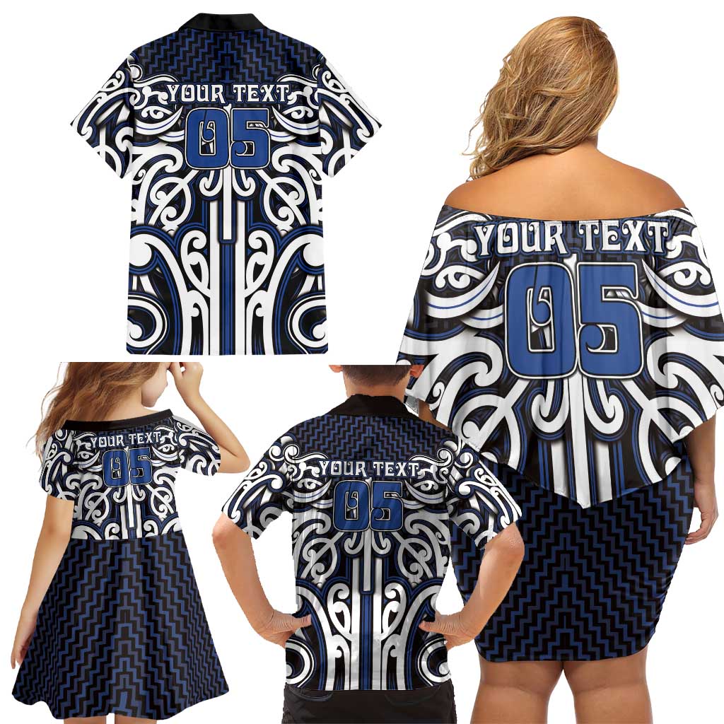 Custom Aotearoa Ngati Tuwharetoa Family Matching Off Shoulder Short Dress and Hawaiian Shirt Maori Tribal Pattern Mix Poutama