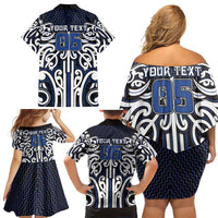 Custom Aotearoa Ngati Tuwharetoa Family Matching Off Shoulder Short Dress and Hawaiian Shirt Maori Tribal Pattern Mix Poutama