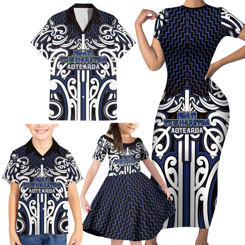 Custom Aotearoa Ngati Tuwharetoa Family Matching Short Sleeve Bodycon Dress and Hawaiian Shirt Maori Tribal Pattern Mix Poutama LT05 - Polynesian Pride