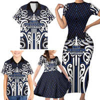 Custom Aotearoa Ngati Tuwharetoa Family Matching Short Sleeve Bodycon Dress and Hawaiian Shirt Maori Tribal Pattern Mix Poutama