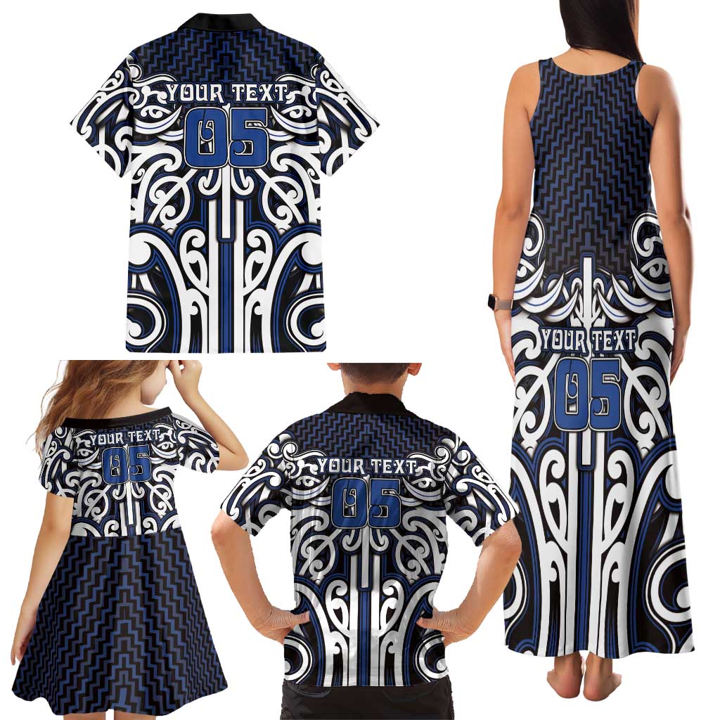 Custom Aotearoa Ngati Tuwharetoa Family Matching Tank Maxi Dress and Hawaiian Shirt Maori Tribal Pattern Mix Poutama