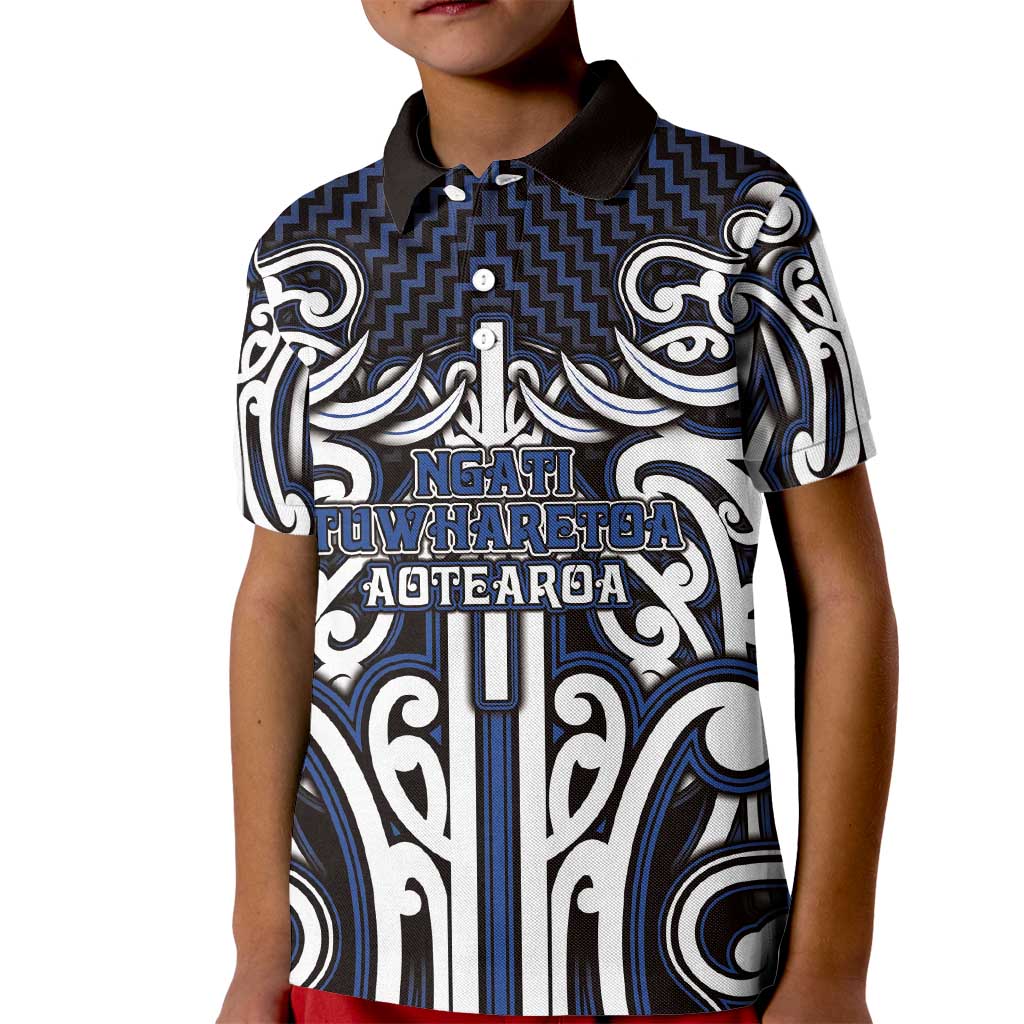 Custom Aotearoa Ngati Tuwharetoa Kid Polo Shirt Maori Tribal Pattern Mix Poutama