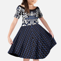 Custom Aotearoa Ngati Tuwharetoa Kid Short Sleeve Dress Maori Tribal Pattern Mix Poutama