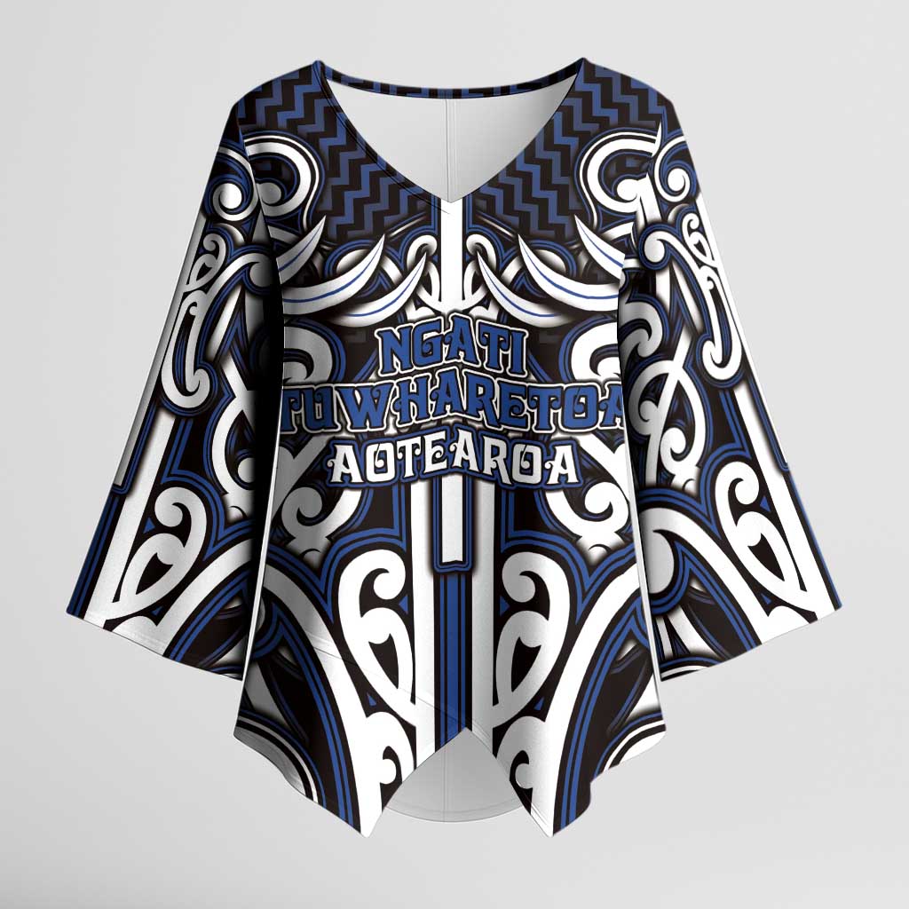 Custom Aotearoa Ngati Tuwharetoa Kimono Sleeve Blouse Maori Tribal Pattern Mix Poutama