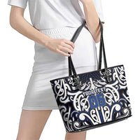 Custom Aotearoa Ngati Tuwharetoa Leather Tote Bag Maori Tribal Pattern Mix Poutama