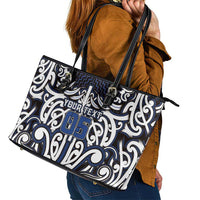 Custom Aotearoa Ngati Tuwharetoa Leather Tote Bag Maori Tribal Pattern Mix Poutama