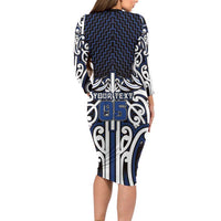 Custom Aotearoa Ngati Tuwharetoa Long Sleeve Bodycon Dress Maori Tribal Pattern Mix Poutama