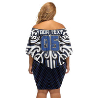 Custom Aotearoa Ngati Tuwharetoa Off Shoulder Short Dress Maori Tribal Pattern Mix Poutama