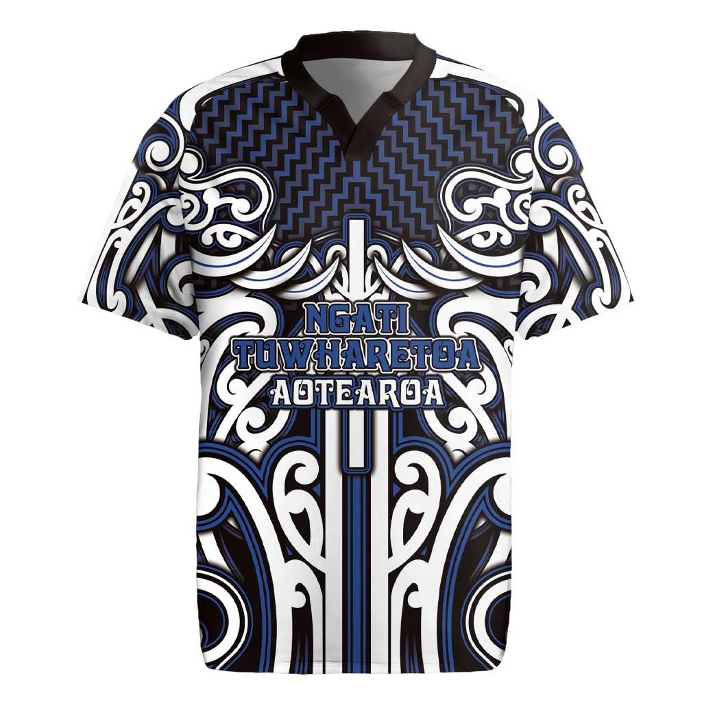 Custom Aotearoa Ngati Tuwharetoa Rugby Jersey Maori Tribal Pattern Mix Poutama LT05 Navy - Polynesian Pride