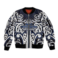 Custom Aotearoa Ngati Tuwharetoa Sleeve Zip Bomber Jacket Maori Tribal Pattern Mix Poutama