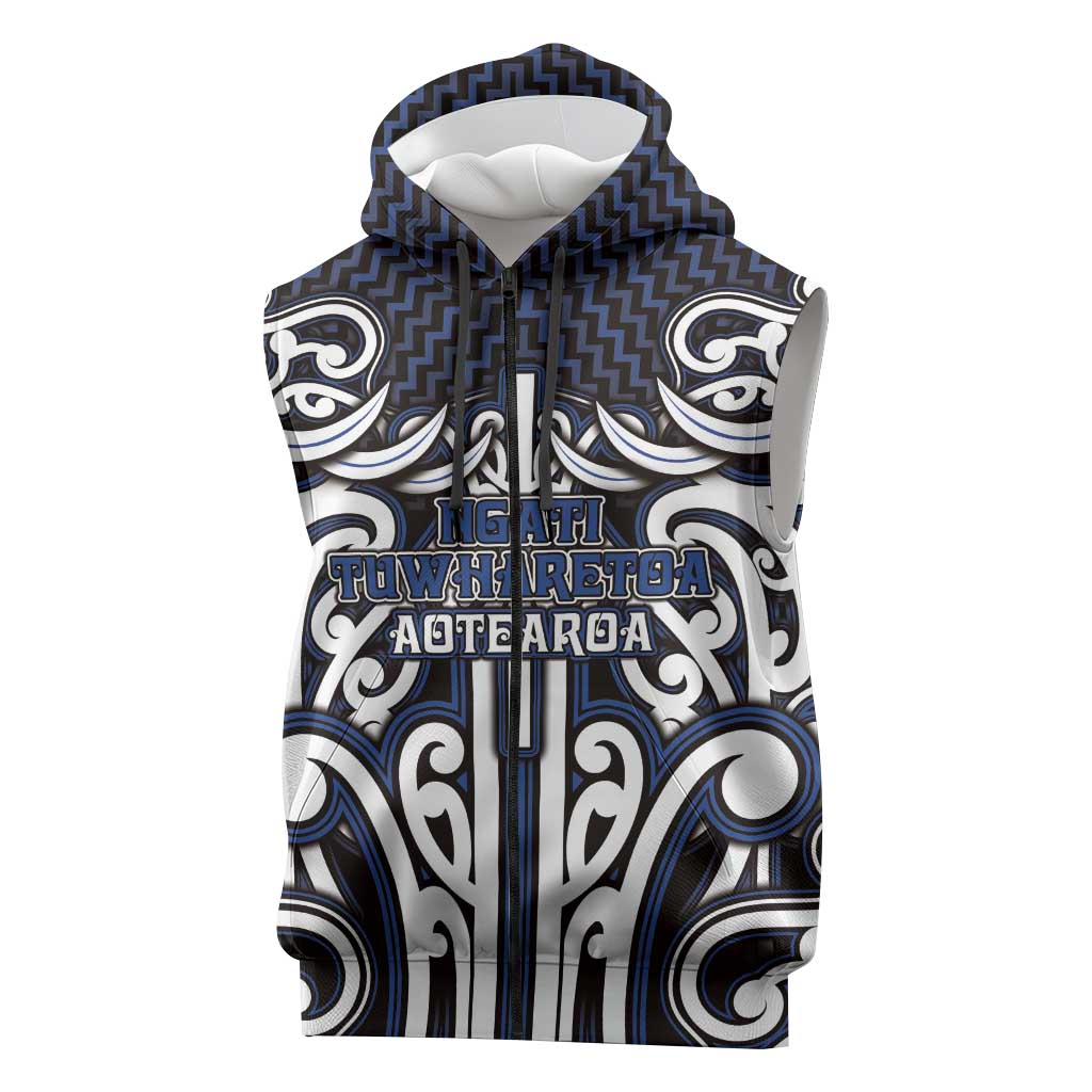 Custom Aotearoa Ngati Tuwharetoa Sleeveless Zip Hoodie Maori Tribal Pattern Mix Poutama