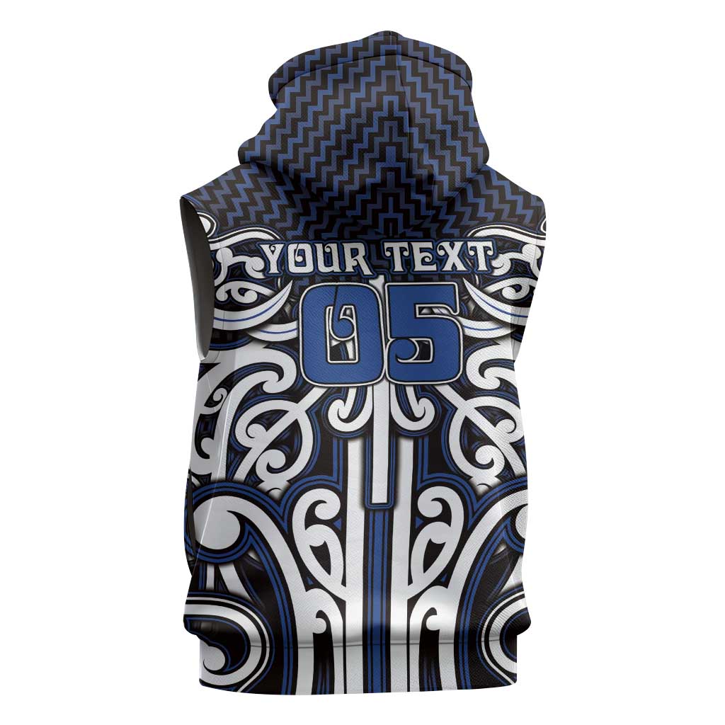 Custom Aotearoa Ngati Tuwharetoa Sleeveless Zip Hoodie Maori Tribal Pattern Mix Poutama