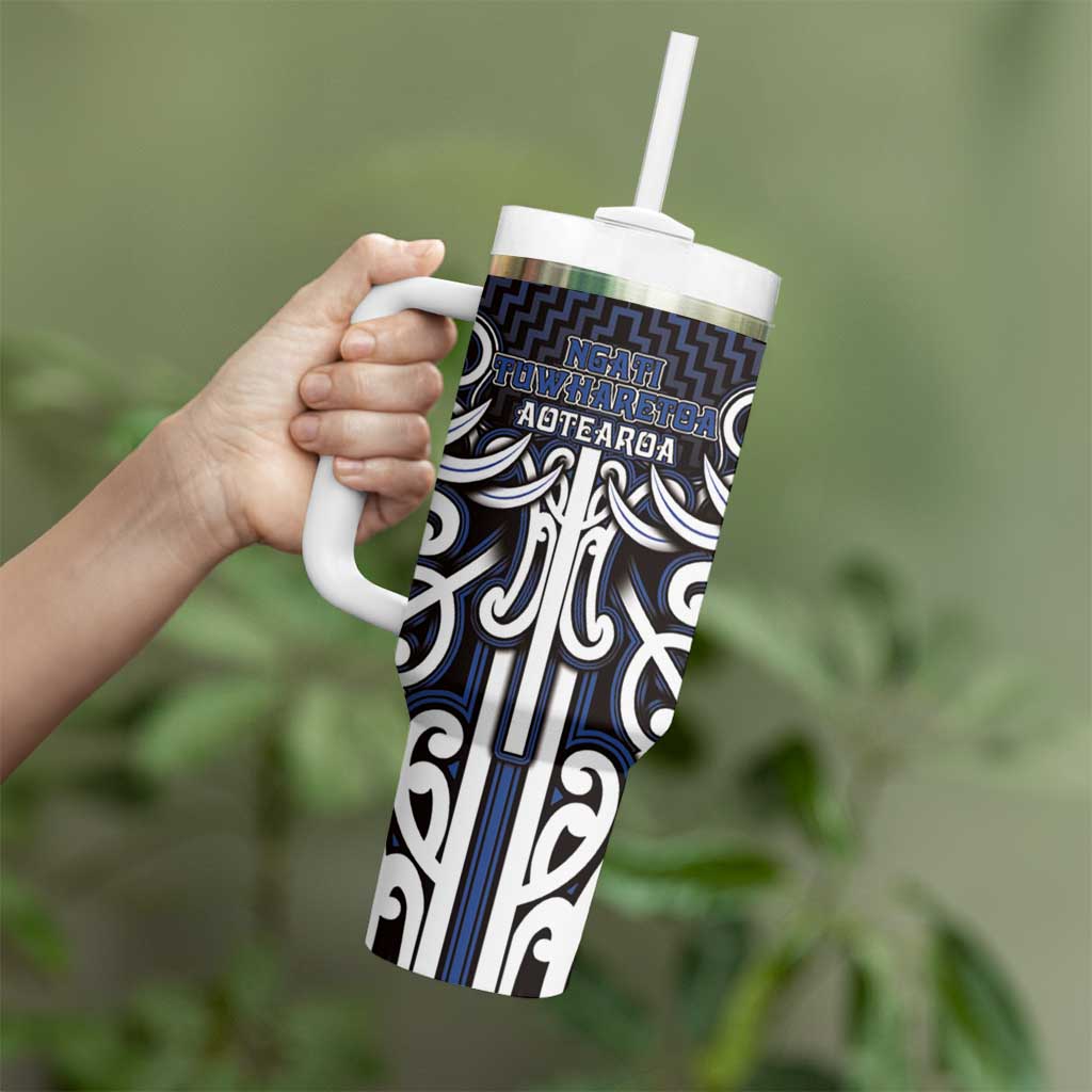 Custom Aotearoa Ngati Tuwharetoa Tumbler With Handle Maori Tribal Pattern Mix Poutama LT05 - Polynesian Pride