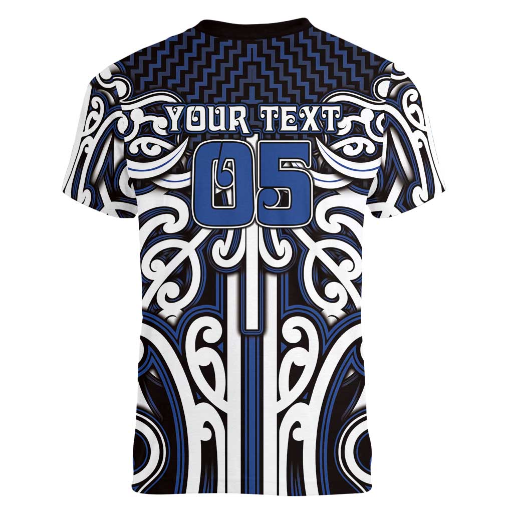 Custom Aotearoa Ngati Tuwharetoa Women V-Neck T-Shirt Maori Tribal Pattern Mix Poutama