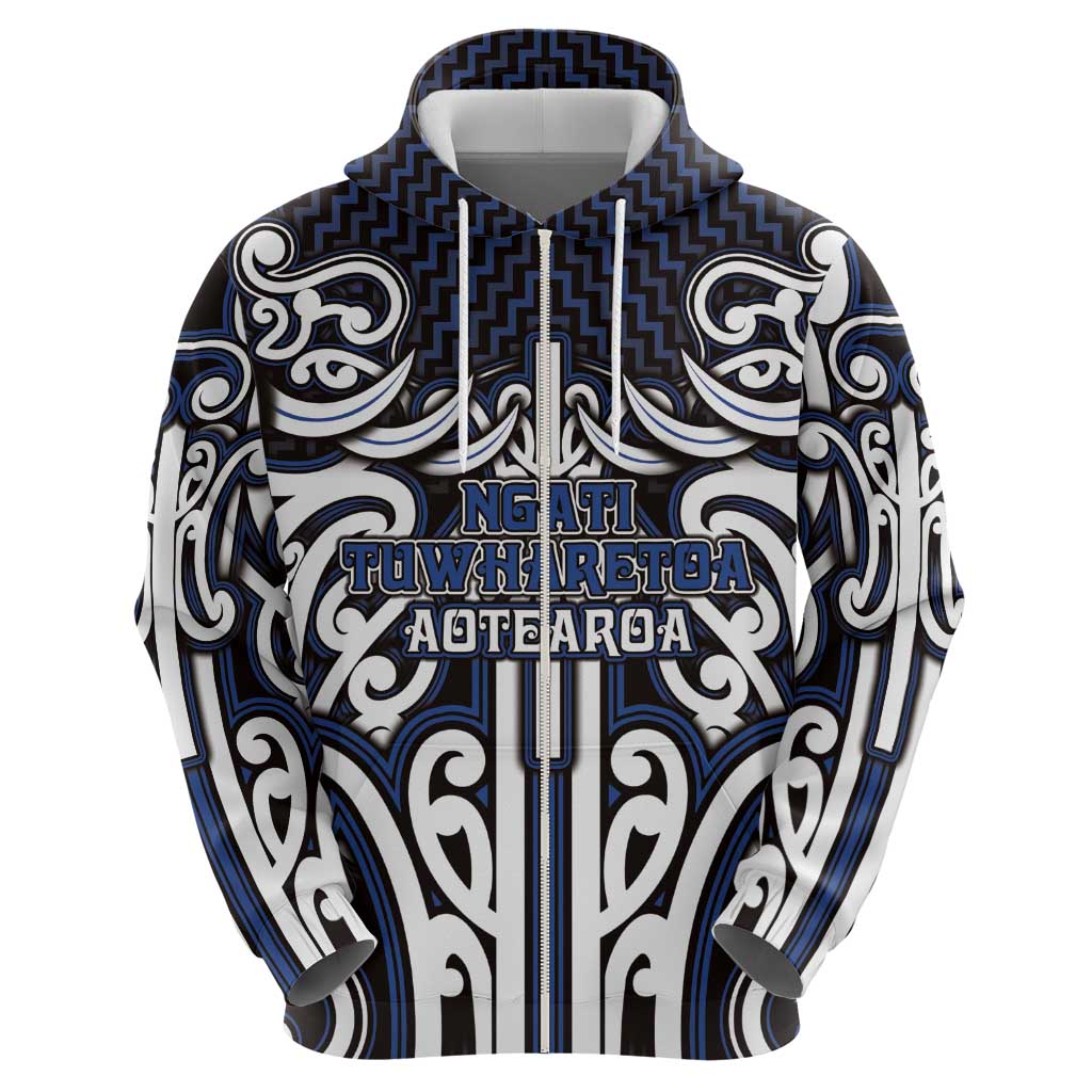 Custom Aotearoa Ngati Tuwharetoa Zip Hoodie Maori Tribal Pattern Mix Poutama