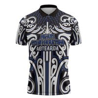 Custom Aotearoa Ngati Tuwharetoa Zipper Polo Shirt Maori Tribal Pattern Mix Poutama