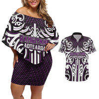 Custom Aotearoa Rangitane Couples Matching Off Shoulder Short Dress and Hawaiian Shirt Maori Tribal Pattern Mix Poutama