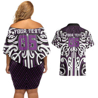 Custom Aotearoa Rangitane Couples Matching Off Shoulder Short Dress and Hawaiian Shirt Maori Tribal Pattern Mix Poutama