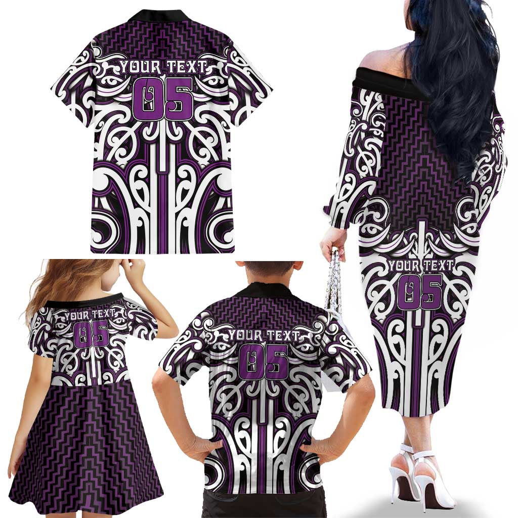 Custom Aotearoa Rangitane Family Matching Off The Shoulder Long Sleeve Dress and Hawaiian Shirt Maori Tribal Pattern Mix Poutama