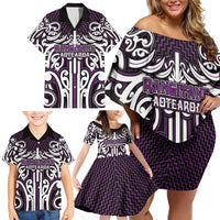 Custom Aotearoa Rangitane Family Matching Off Shoulder Short Dress and Hawaiian Shirt Maori Tribal Pattern Mix Poutama
