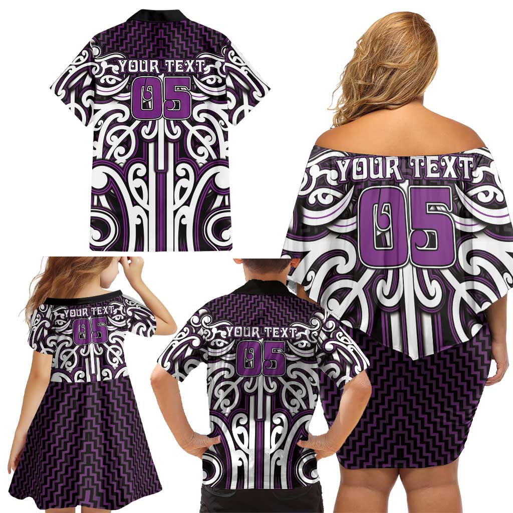 Custom Aotearoa Rangitane Family Matching Off Shoulder Short Dress and Hawaiian Shirt Maori Tribal Pattern Mix Poutama