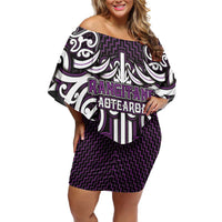 Custom Aotearoa Rangitane Family Matching Off Shoulder Short Dress and Hawaiian Shirt Maori Tribal Pattern Mix Poutama