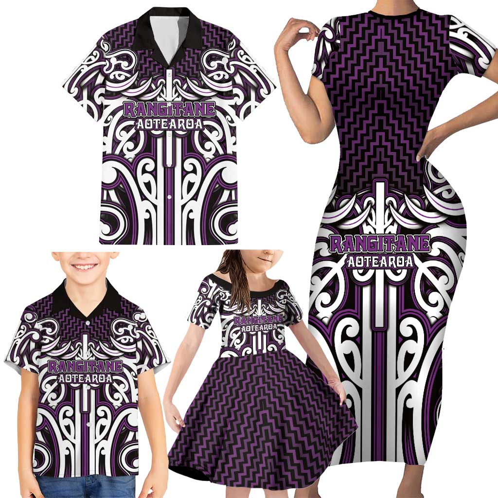 Custom Aotearoa Rangitane Family Matching Short Sleeve Bodycon Dress and Hawaiian Shirt Maori Tribal Pattern Mix Poutama LT05 - Polynesian Pride