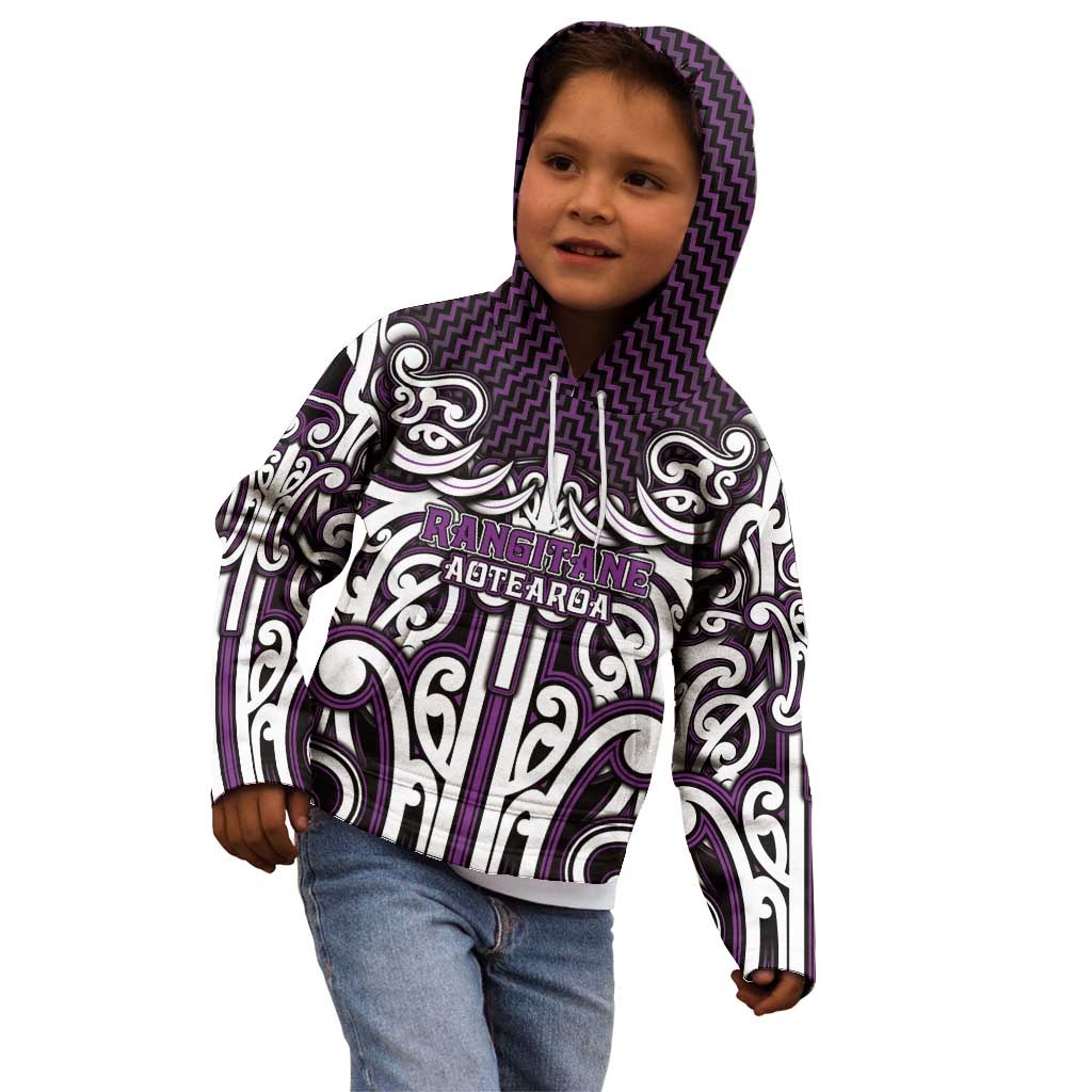 Custom Aotearoa Rangitane Kid Hoodie Maori Tribal Pattern Mix Poutama