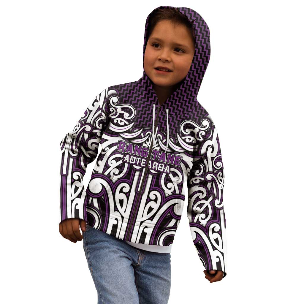Custom Aotearoa Rangitane Kid Hoodie Maori Tribal Pattern Mix Poutama