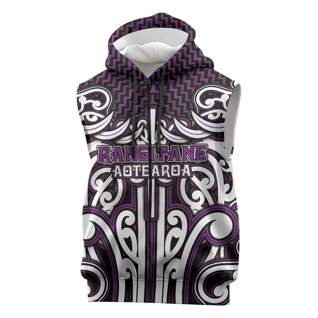 Custom Aotearoa Rangitane Sleeveless Zip Hoodie Maori Tribal Pattern Mix Poutama