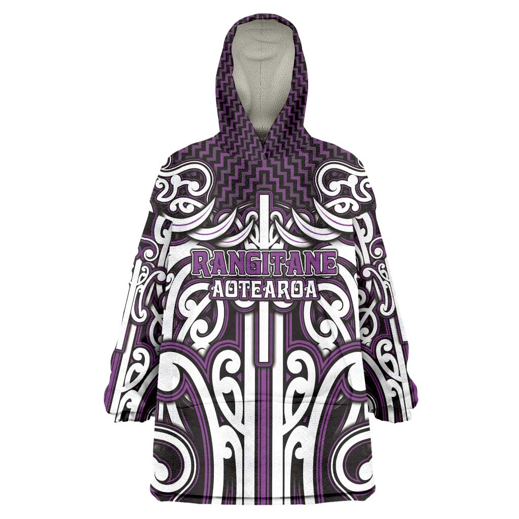 Custom Aotearoa Rangitane Wearable Blanket Hoodie Maori Tribal Pattern Mix Poutama