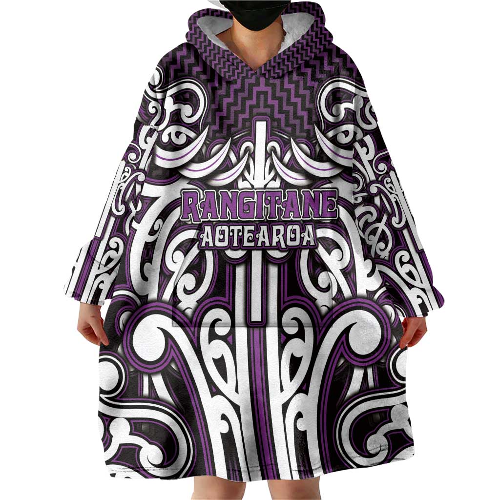 Custom Aotearoa Rangitane Wearable Blanket Hoodie Maori Tribal Pattern Mix Poutama