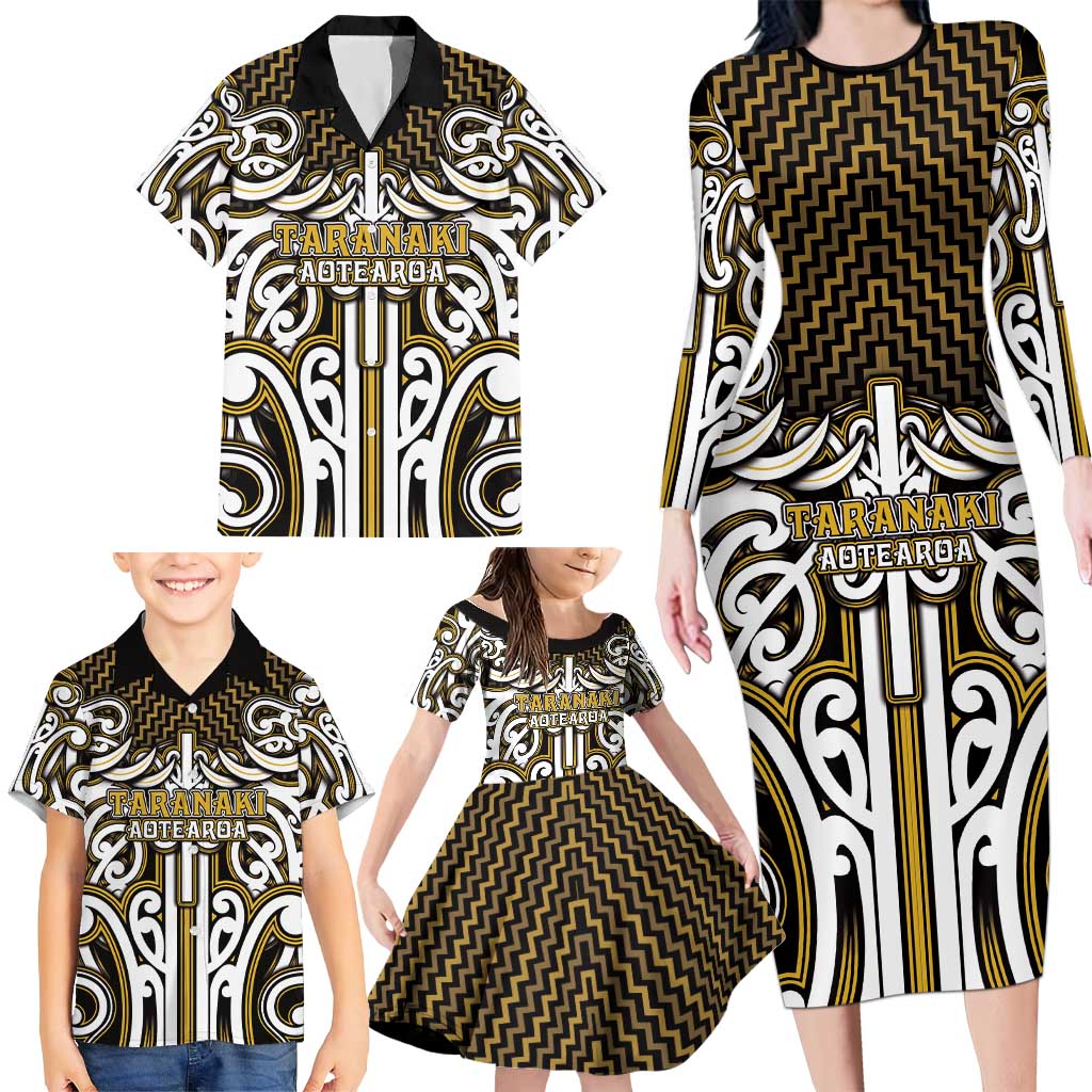 Custom Aotearoa Taranaki Family Matching Long Sleeve Bodycon Dress and Hawaiian Shirt Maori Tribal Pattern Mix Poutama