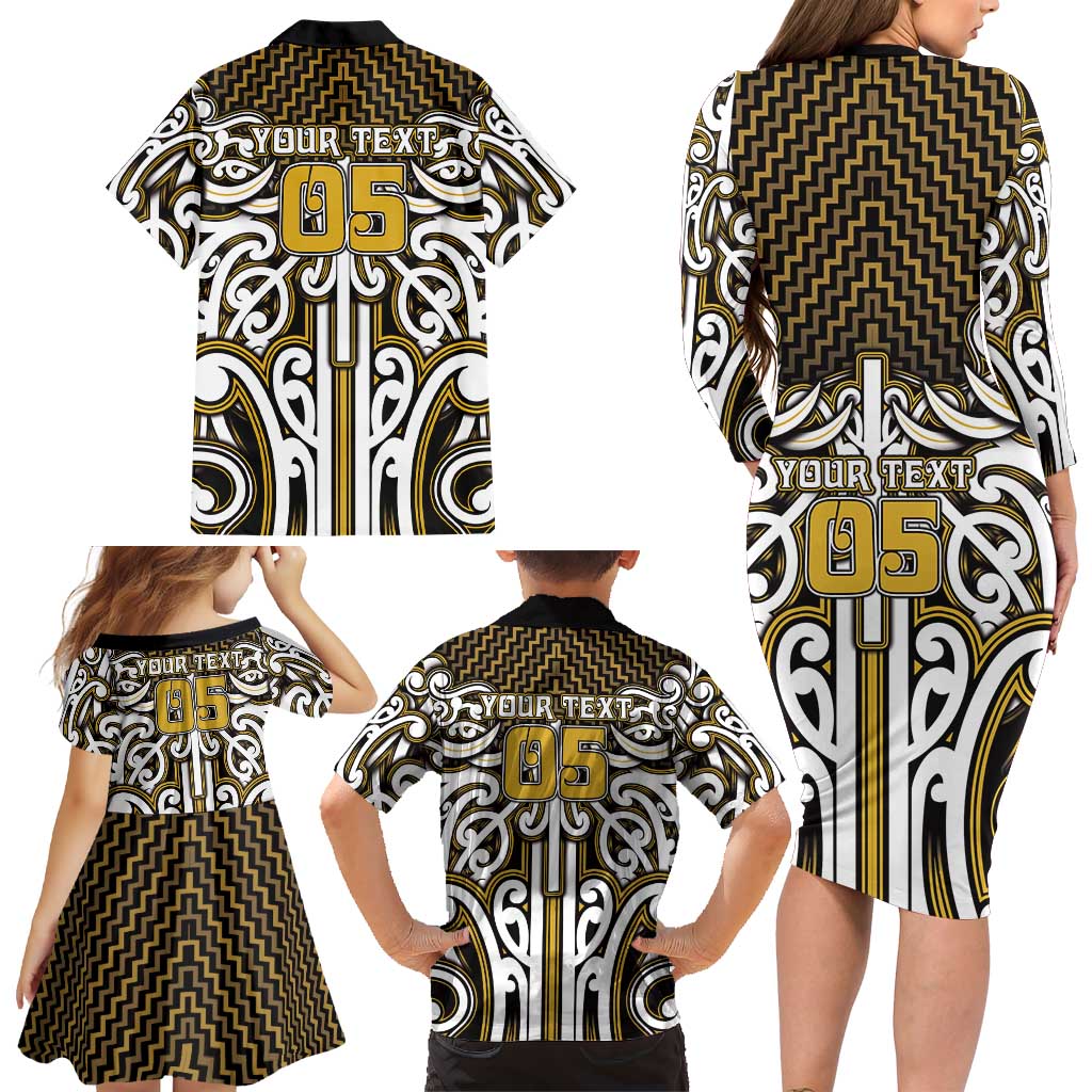 Custom Aotearoa Taranaki Family Matching Long Sleeve Bodycon Dress and Hawaiian Shirt Maori Tribal Pattern Mix Poutama