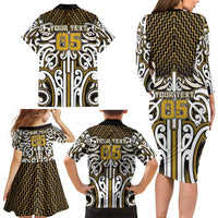 Custom Aotearoa Taranaki Family Matching Long Sleeve Bodycon Dress and Hawaiian Shirt Maori Tribal Pattern Mix Poutama