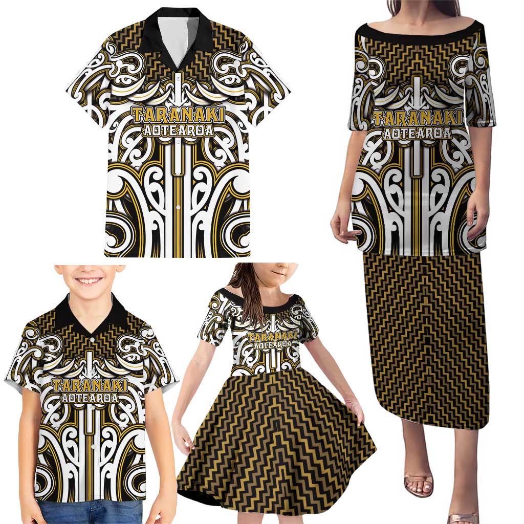 Custom Aotearoa Taranaki Family Matching Puletasi and Hawaiian Shirt Maori Tribal Pattern Mix Poutama