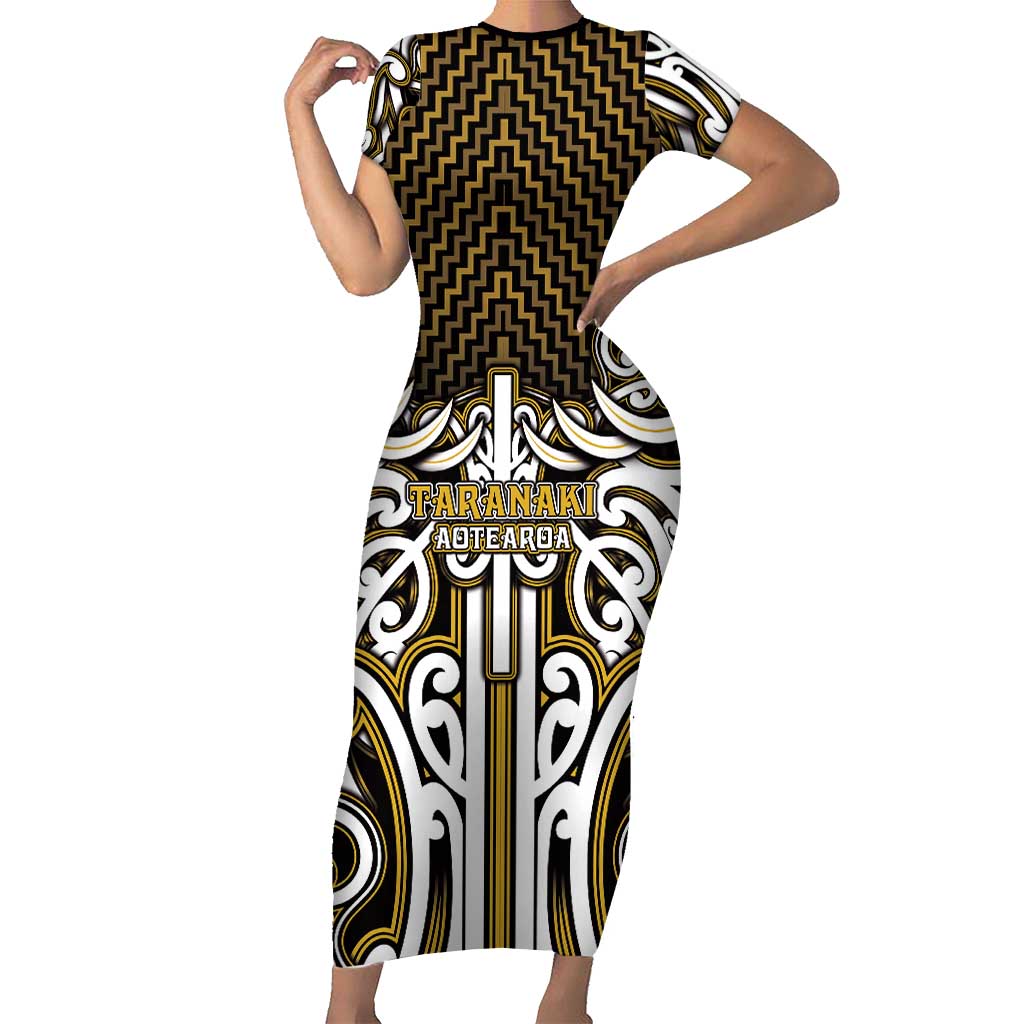 Custom Aotearoa Taranaki Family Matching Short Sleeve Bodycon Dress and Hawaiian Shirt Maori Tribal Pattern Mix Poutama