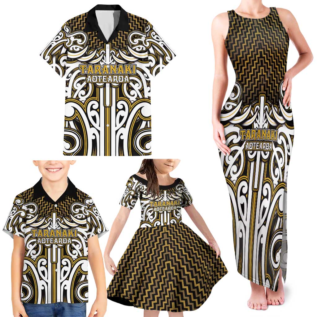 Custom Aotearoa Taranaki Family Matching Tank Maxi Dress and Hawaiian Shirt Maori Tribal Pattern Mix Poutama