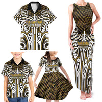 Custom Aotearoa Taranaki Family Matching Tank Maxi Dress and Hawaiian Shirt Maori Tribal Pattern Mix Poutama