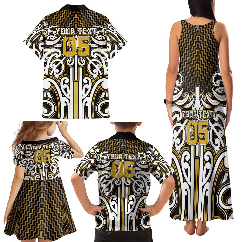 Custom Aotearoa Taranaki Family Matching Tank Maxi Dress and Hawaiian Shirt Maori Tribal Pattern Mix Poutama
