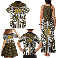 Custom Aotearoa Taranaki Family Matching Tank Maxi Dress and Hawaiian Shirt Maori Tribal Pattern Mix Poutama