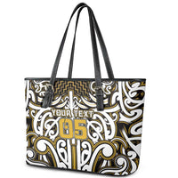 Custom Aotearoa Taranaki Leather Tote Bag Maori Tribal Pattern Mix Poutama LT05 - Polynesian Pride