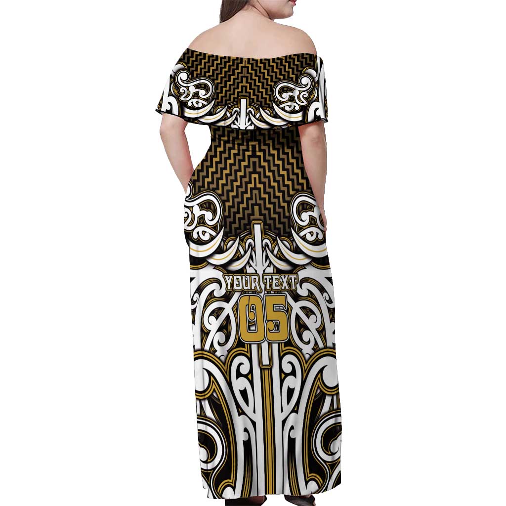 Custom Aotearoa Taranaki Off Shoulder Maxi Dress Maori Tribal Pattern Mix Poutama