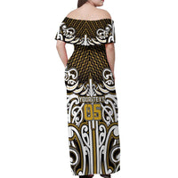 Custom Aotearoa Taranaki Off Shoulder Maxi Dress Maori Tribal Pattern Mix Poutama
