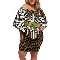 Custom Aotearoa Taranaki Off Shoulder Short Dress Maori Tribal Pattern Mix Poutama