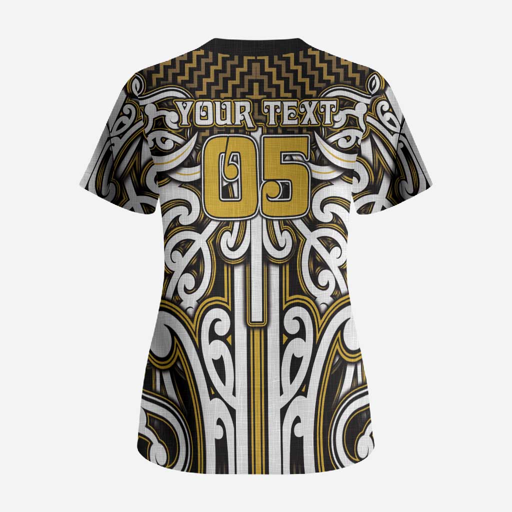 Custom Aotearoa Taranaki Scrub Top Maori Tribal Pattern Mix Poutama